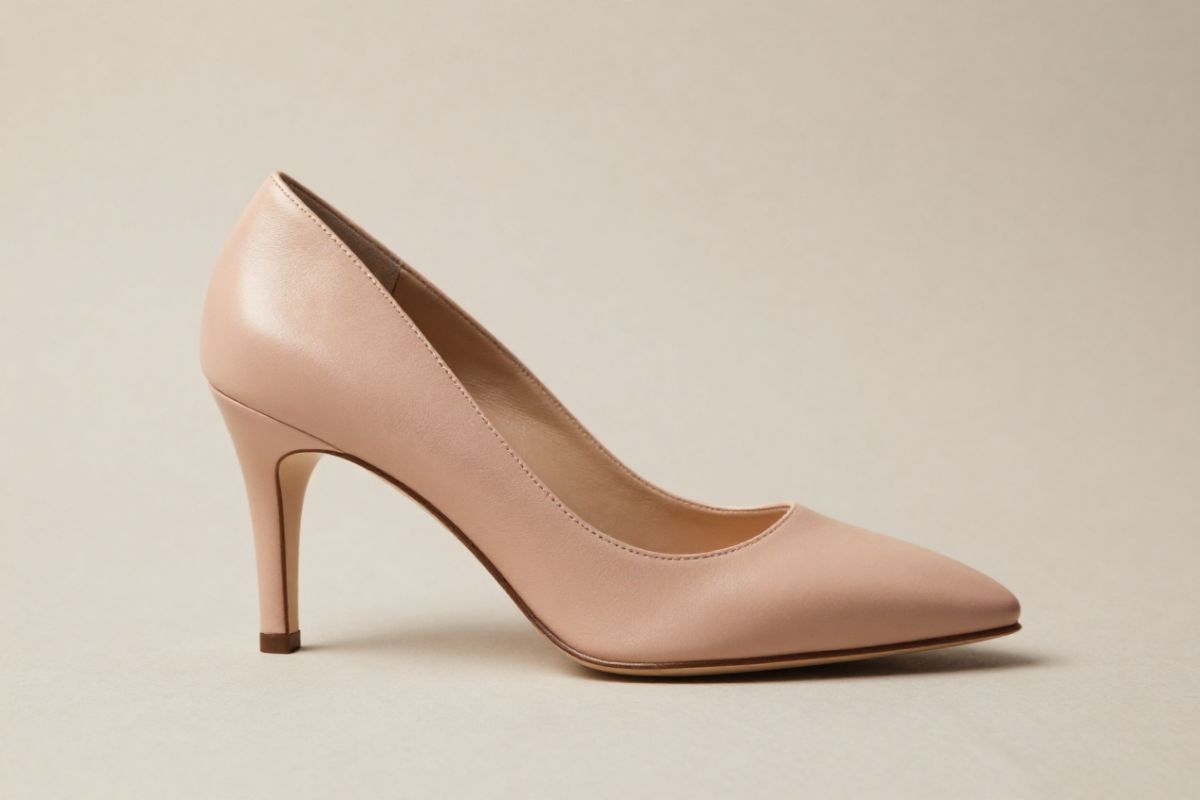 Scarpin nude feminino em couro com salto médio