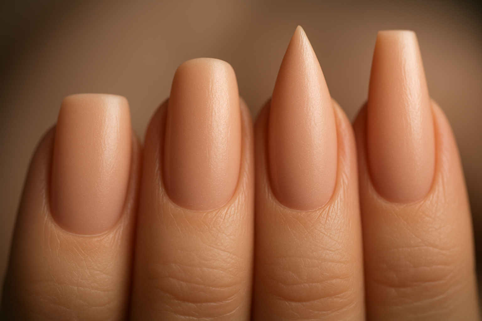 Unhas Comparação dos formatos de unha quadrada, arredondada, americana, stiletto e ballerina