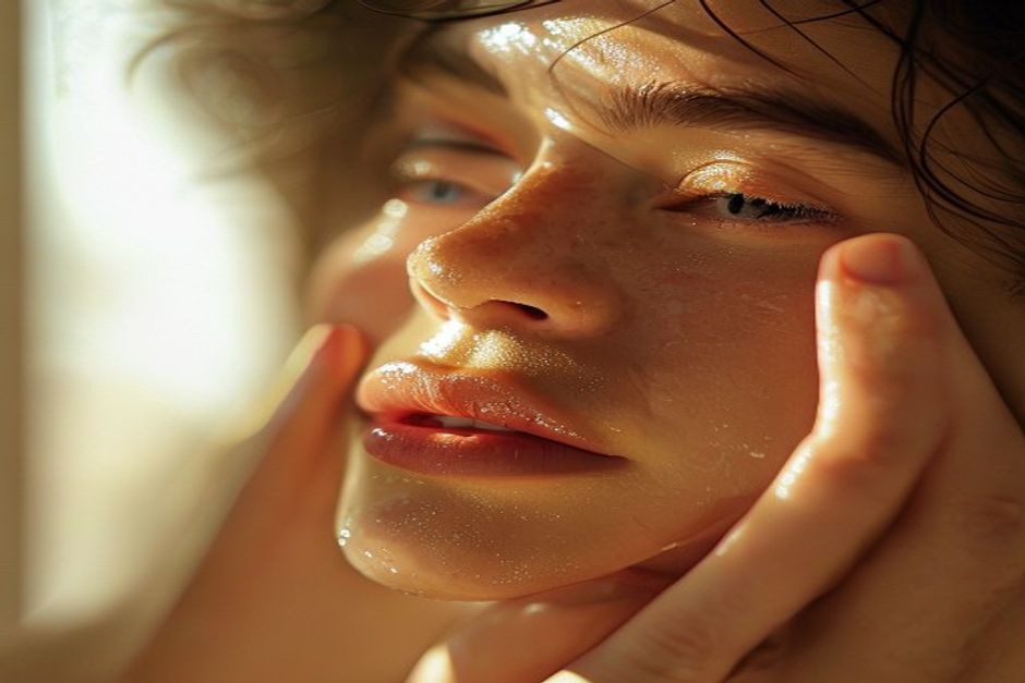 Maquiagem Mãos femininas aplicando hidratante facial com luz natural vinda de janela