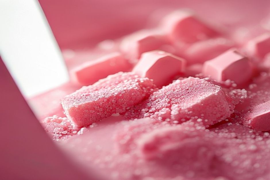 Maquiagem Paleta de blush e iluminador aberta com aplicadores sobre fundo rosa claro