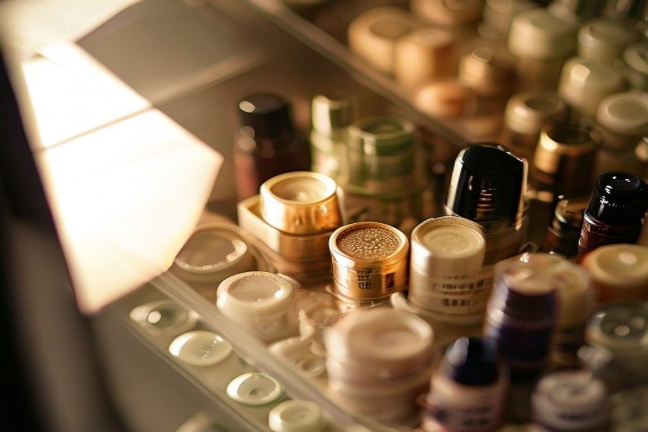 Maquiagem Produtos de maquiagem natural organizados em organizador acrílico