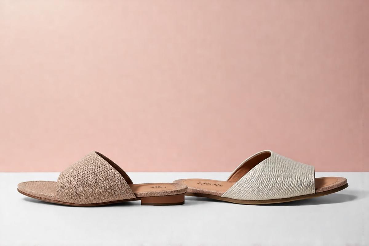 Close up de mule feminino mostrando diferenca visual entre mule e chinelo detalhes do design