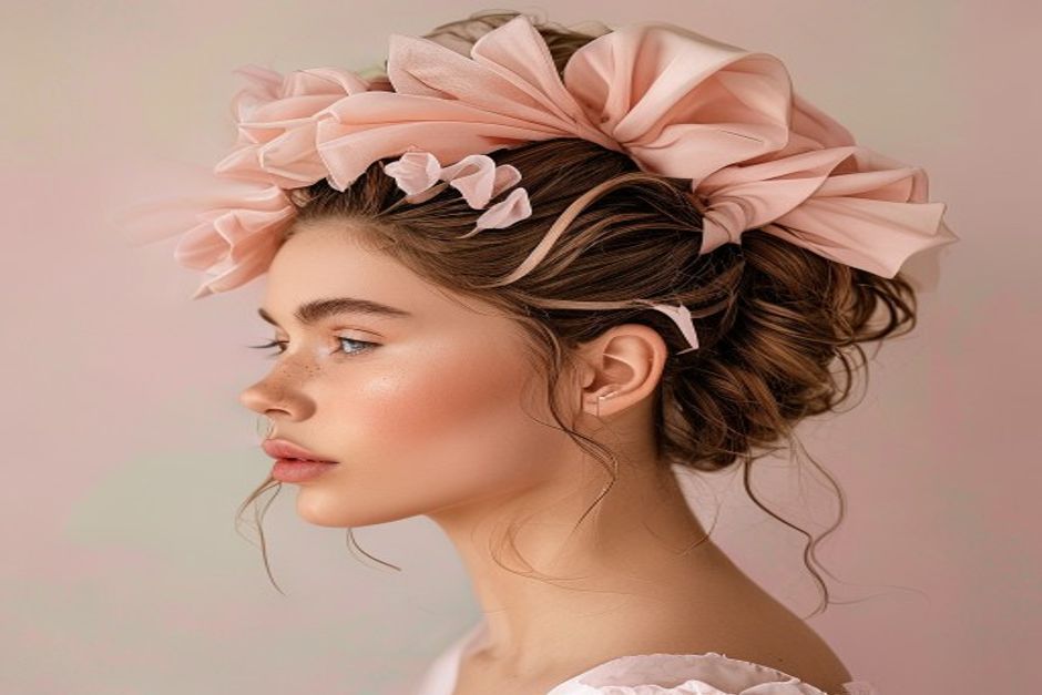 Acessorios de cabelo femininos como presilhas tiaras e scrunchies sobre fundo pastel