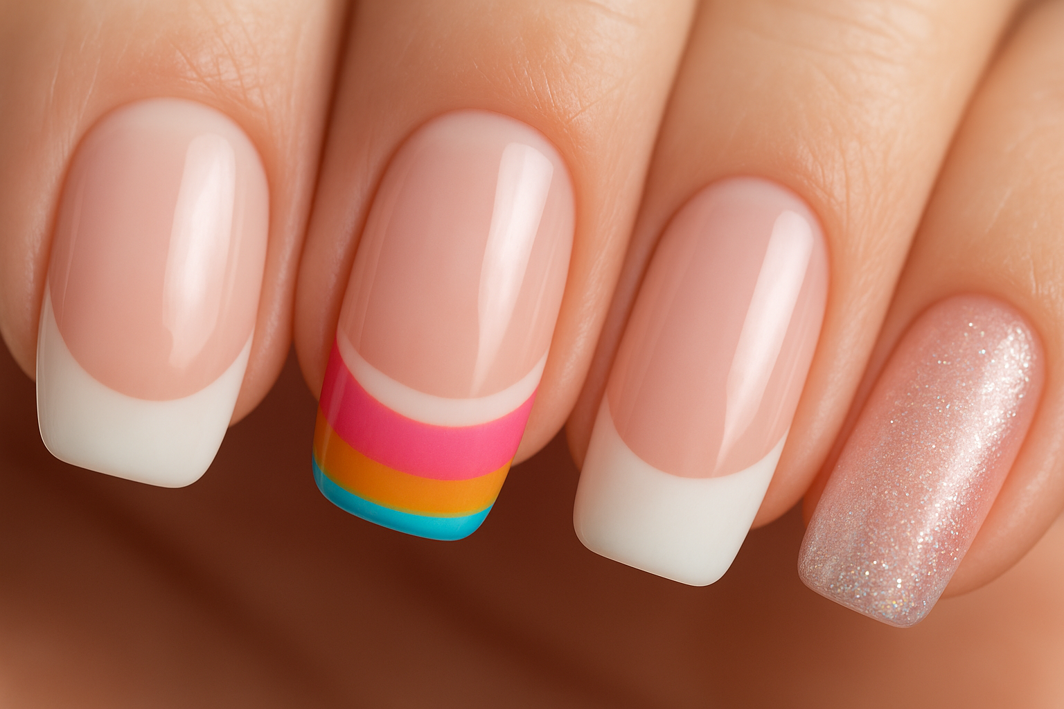 Unhas Diferentes tipos de francesinha: clássica, colorida, invertida, micro, diagonal e com glitter em unhas bem cuidadas