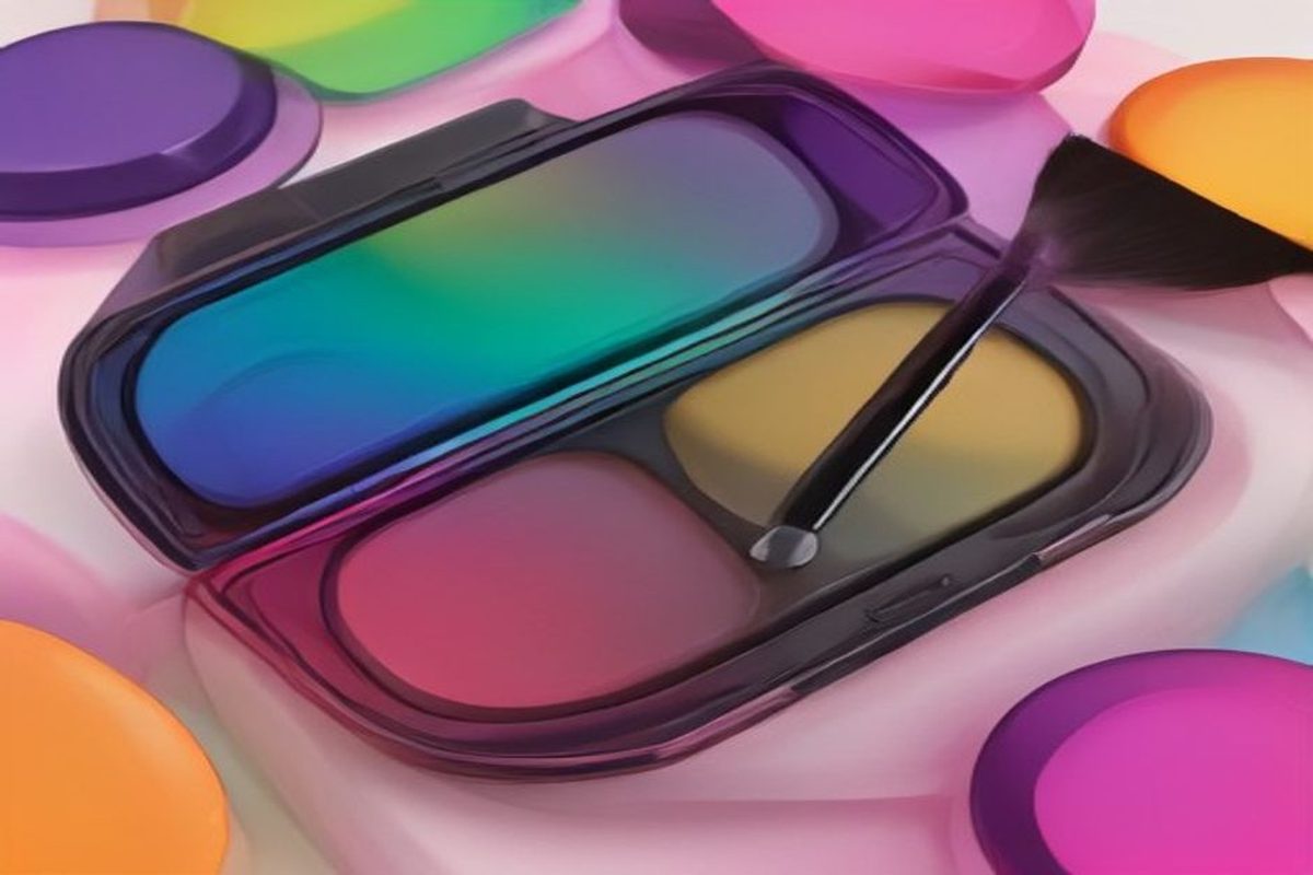 Paleta de sombras arco-íris com seis cores vibrantes e pincel