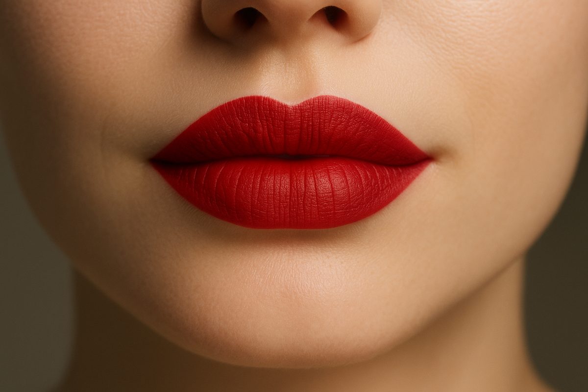 Lábios com batom vermelho de longa duração para eventos