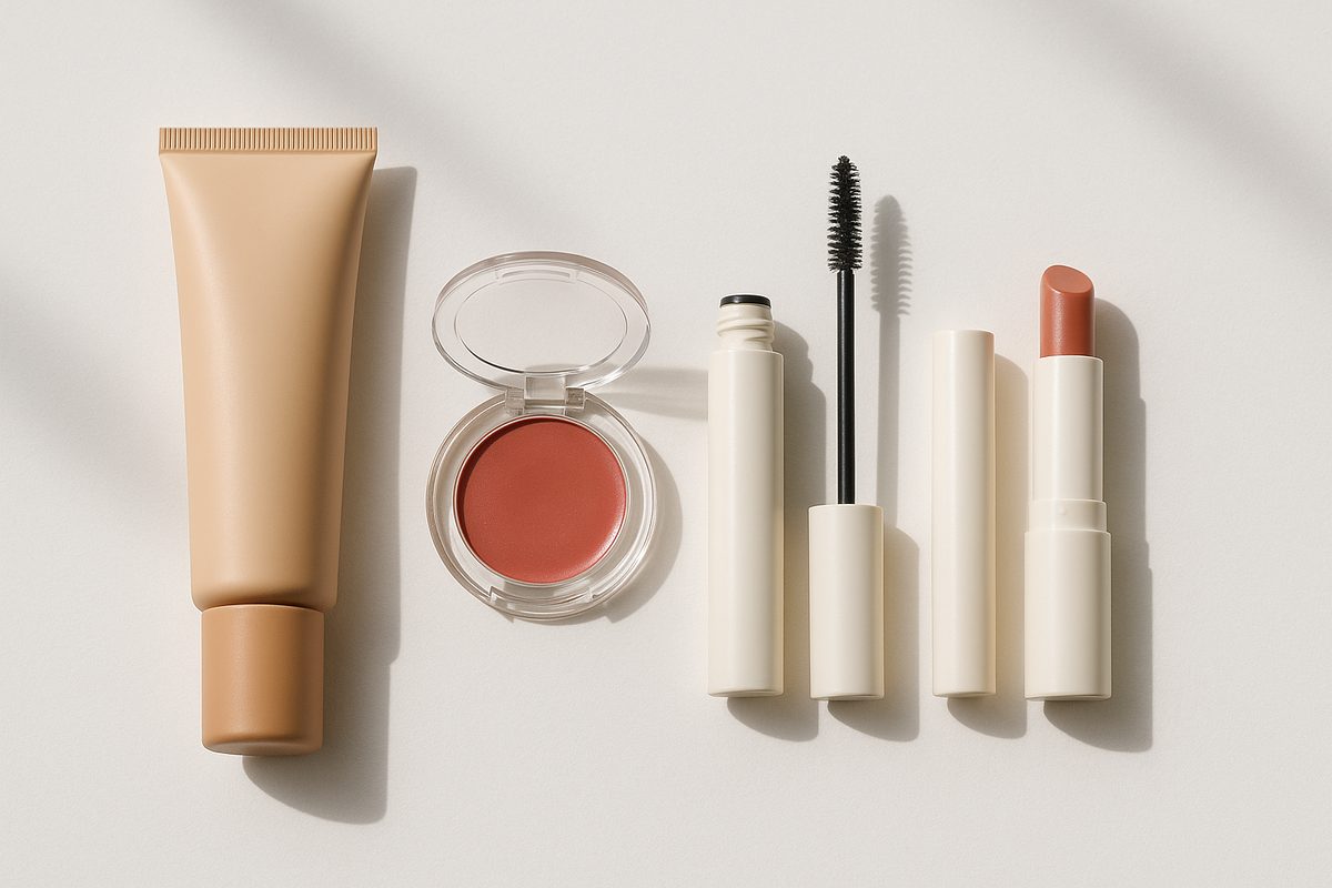 Os cinco passos da maquiagem natural em uma seleção de produtos leves