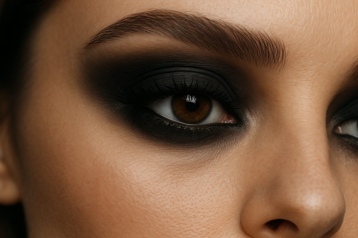 Olho com smokey eyes esfumado em tons escuros